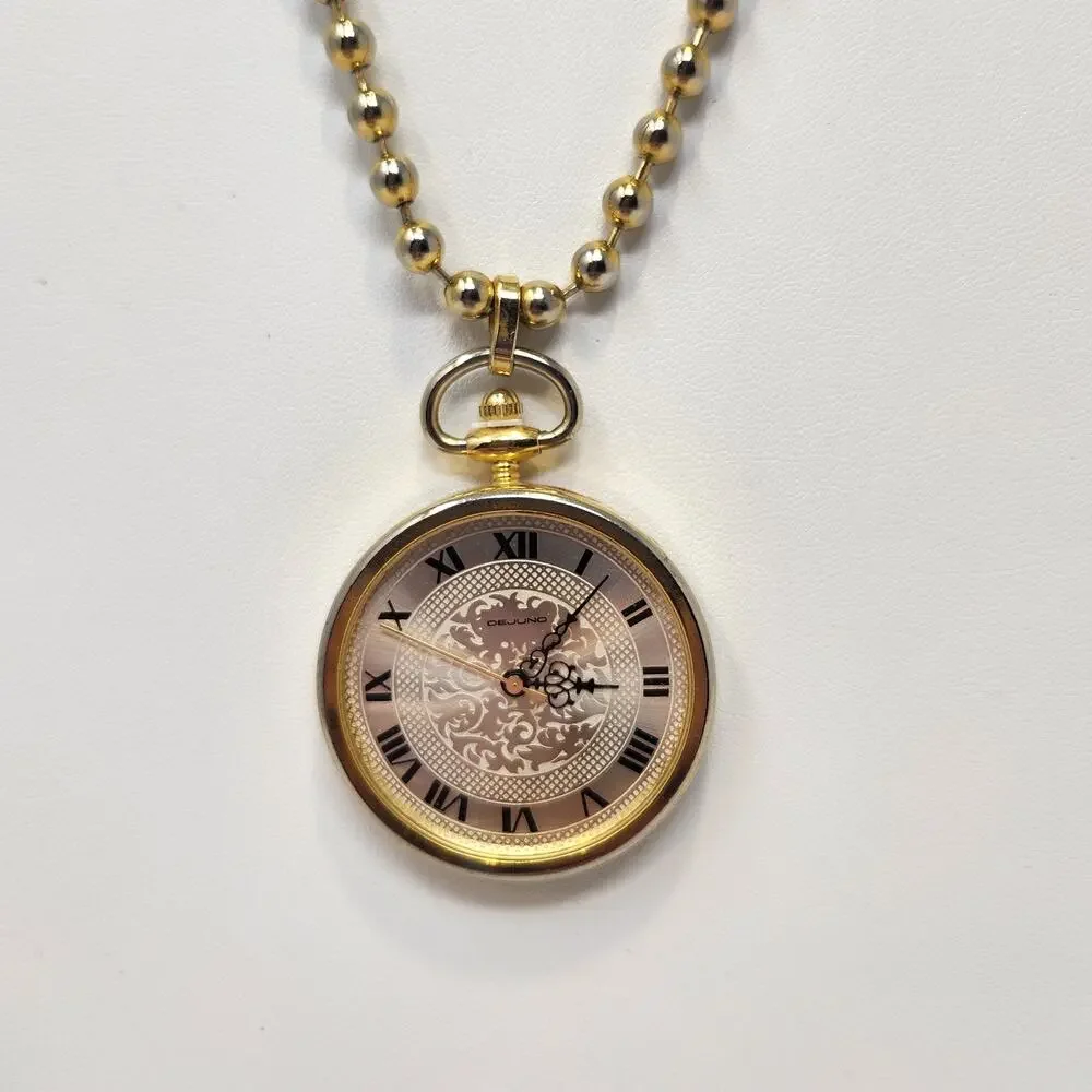 Dejuno Round Watch Pendant Ball Bead Long Necklace Vintage New Battery Works